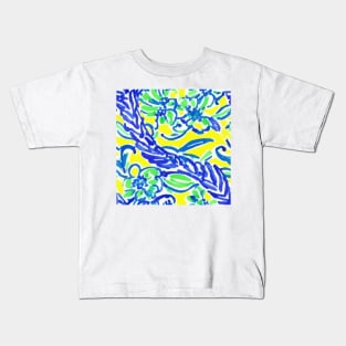 Blue, yellow and green floral watercolor pattern Kids T-Shirt